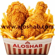 ران مرغ سوخاری ۲ تکه و سیب زمینی